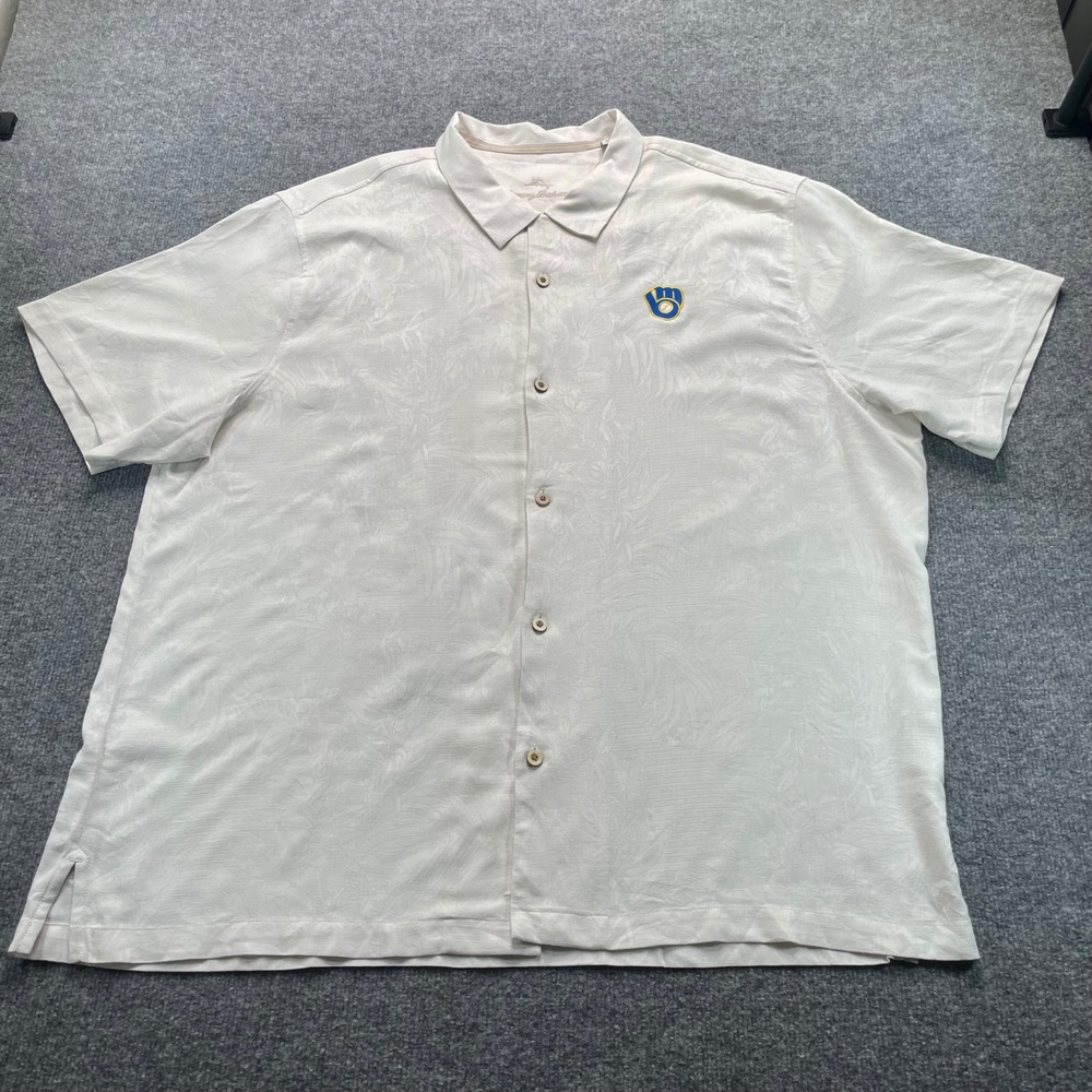 Tommy Bahama Shirt Men XXXL White Milwaukee Brewers MLB Silk Camp ST325384MB